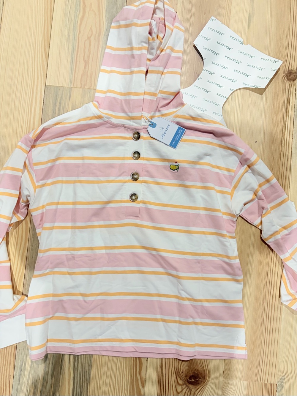 MASTERS 2026Magnolia Hooded Striped Button-Front Top NWT med